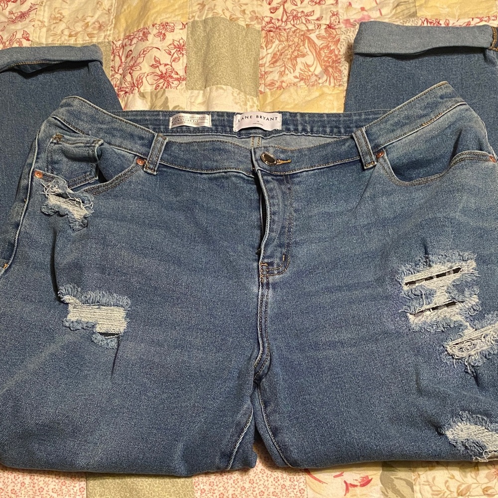 Lane Bryant Distressed Blue Mid Rise Boyfriend Jeans Size 16 Flex waistband